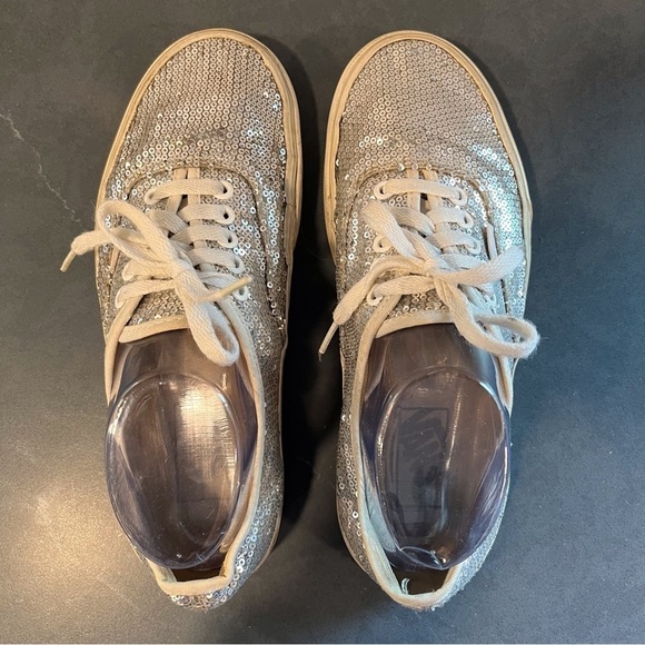 Vans sz 9 silver sequin sneakers lace-up sparkly - Picture 5 of 16